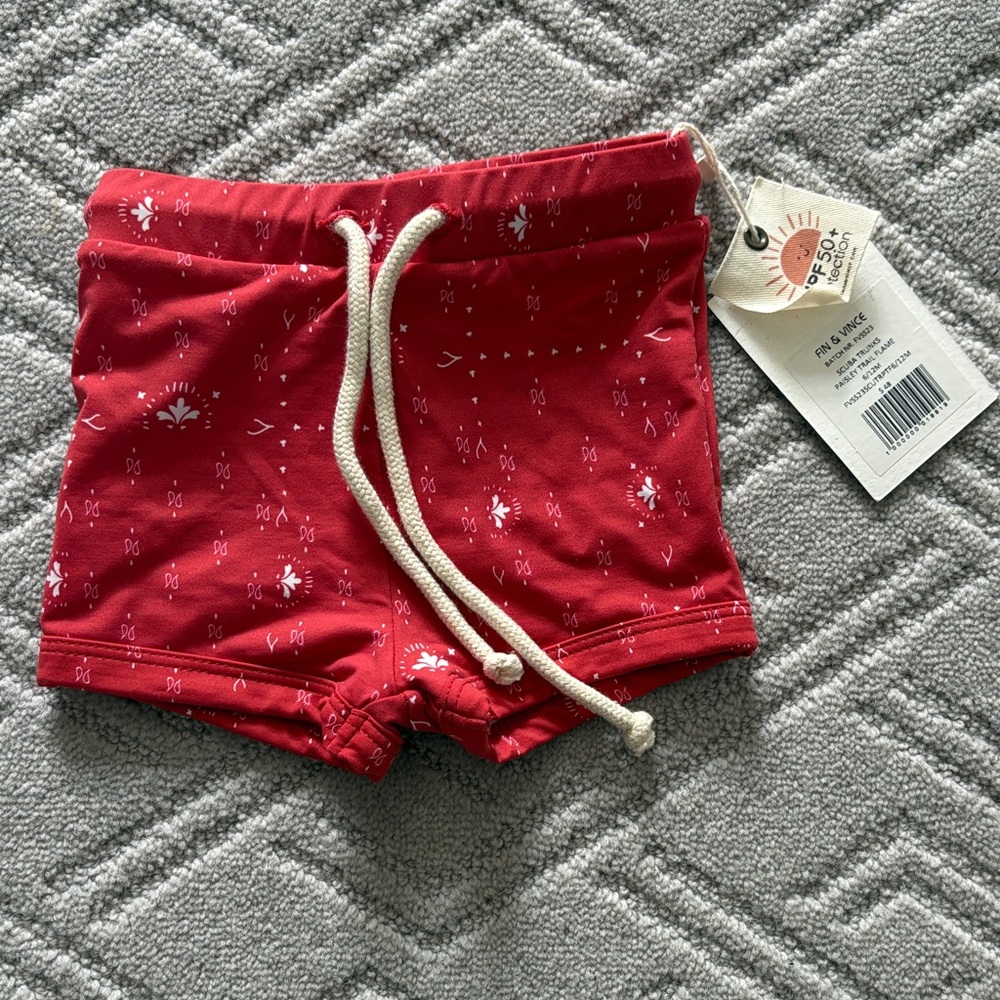 Finn & Vince Red Baby Swim Shorts with Drawstring